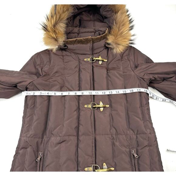 Dana Buchman Brown Down Filled Puffer Jacket Genuine Fur Lined Hooded Size Small - Picture 6 of 15